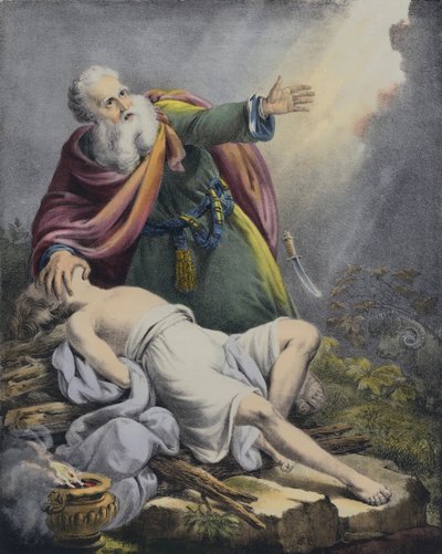 Abraão oferecendo o seu filho Isaac (gravura colorida) de Siegfried Detler Bendixen
