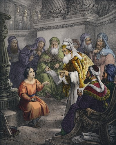 Cristo com os médicos no Templo (gravura colorida) de Siegfried Detler Bendixen