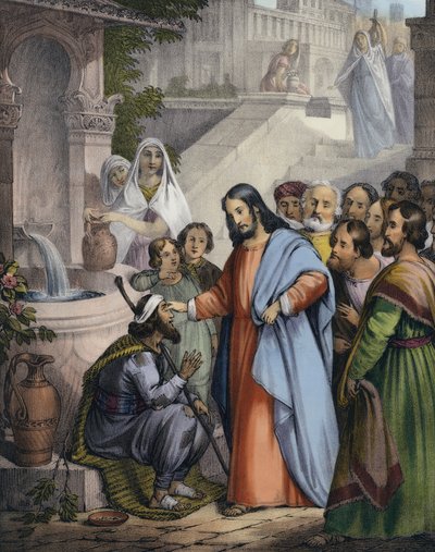 Jesus dá vista a um cego de nascença (gravura colorida) de Siegfried Detler Bendixen