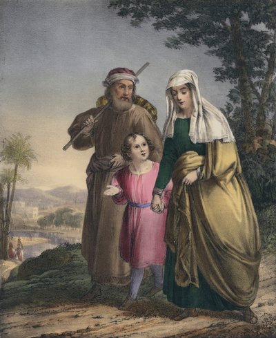 Jesus voltando com seus pais para Nazaré (gravura colorida) de Siegfried Detler Bendixen