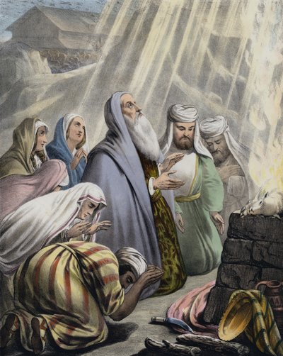 O sacrifício de Noé ao deixar a Arca (gravura colorida) de Siegfried Detler Bendixen
