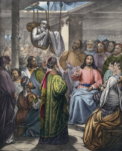 O doente da paralisia trazida a Cristo pelos seus amigos (gravura colorida) de Siegfried Detler Bendixen