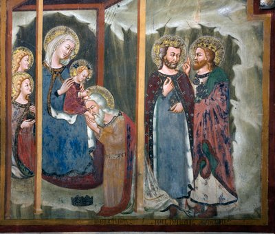 Adoração ao Fresco Magi da Escola de Siena. Século XIV. Capela da Virgem. Mosteiro de São Benedetto (Sacro Speco), Subiaco (Roma), Itália. de Sienese School