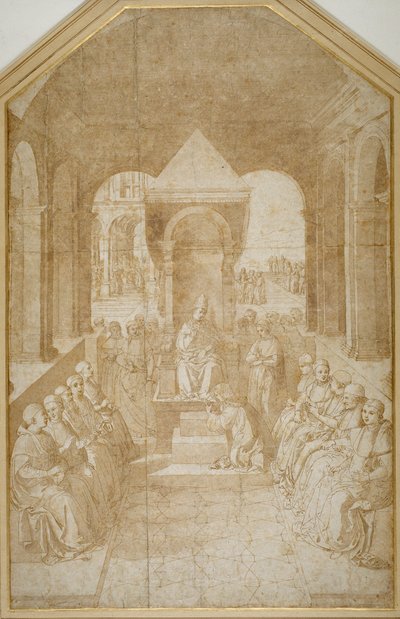 Aeneas Piccolomini beijando o chinelo do Papa Eugênio, depois de Pinturicchio (caneta e tinta marrom com lavagem em papel) de Sienese School
