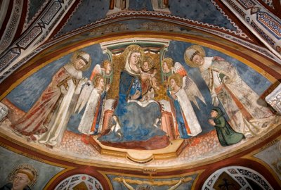 Fresco Virgem e Criança da Escola de Siena de Sienese School