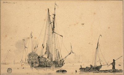 Cena do porto com navios e pescadores de Sieuwert van der Meulen