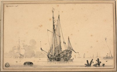 Cena do porto com navios em repouso e empilhamento de Sieuwert van der Meulen