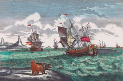Frota baleeira da Groenlândia no século 18 (gravura) de Sieuwert van der Meulen