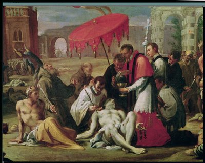 São Carlos Borromeo (1538-84) Como administrar o sacramento às vítimas da peste em 1576 (detalhe de 78610) de Sigismondo Caula
