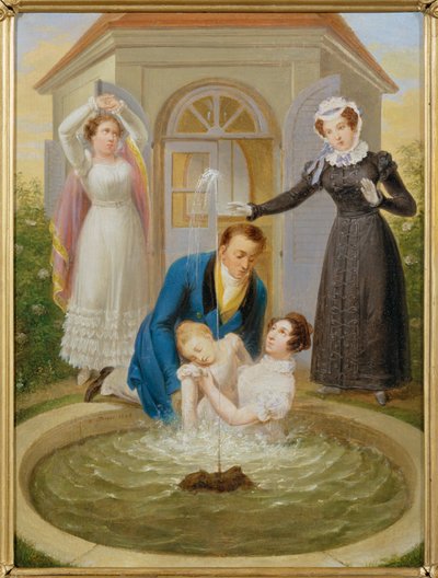 Salvamento de uma criança caída num lago de jardim - Uma criança é salva de se afogar num lago de jardim ... de Sigmund Ferdinand Ritter von Perger