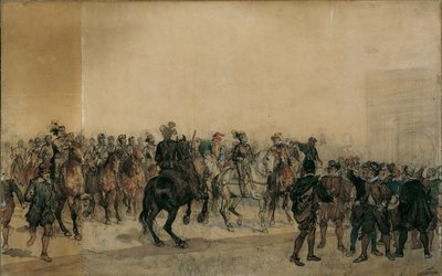 A chegada dos couraceiros Henri Duval Conde de Dampierres no pátio do castelo de Sigmund L
