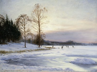 Patinadores em uma lagoa congelada de Sigvard Hansen