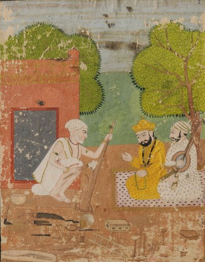 Guru Nanak com Mardana na casa de Bhai Lalu de Sikh School
