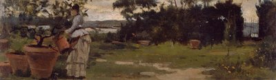 Jardim em Bellariva, cerca de 1884, por Silvestro Lega (1826-1895), óleo sobre painel, 7x23,5 cm de Silvestro Lega