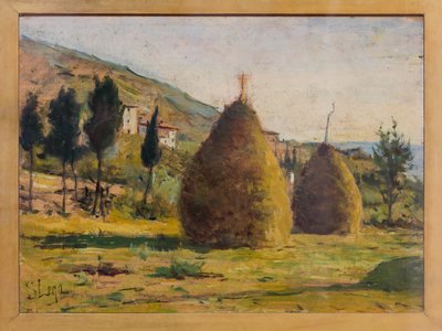 Haystacks in the Sun, c.1890 (óleo a bordo) de Silvestro Lega