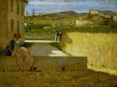 À sombra da vila, c.1872-73 (óleo sobre tábua) de Silvestro Lega