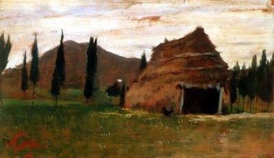 Paisagem com uma cabana de colmo de Silvestro Lega