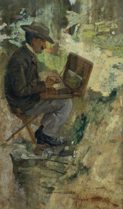 Retrato de Silvestro Lega pintura de Angiolo Tommasi (1858-1923), óleo sobre painel de Silvestro Lega