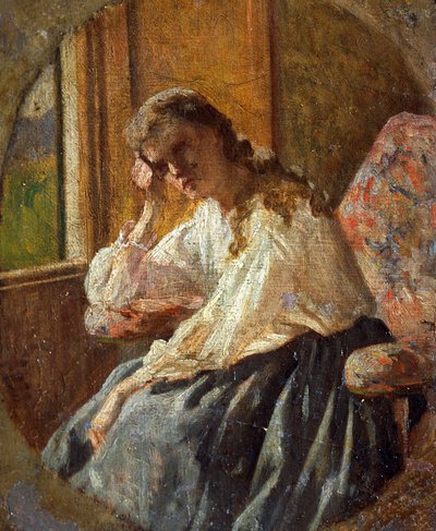 Estudo da figura feminina, por Silvestro Lega (1826-1895), Detalhe do tríptico de Silvestro Lega