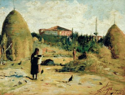 Villa Bandini al Gabbro, c.1889-90 (óleo sobre tábua) de Silvestro Lega