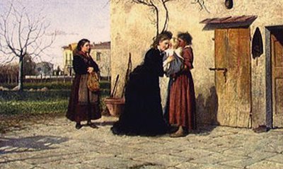 Visitando a garotinha (óleo sobre tela) de Silvestro Lega