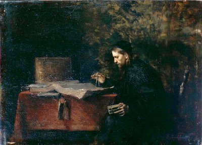 Cientista no seu Estudo (óleo a bordo) de Simeon Buchbinder
