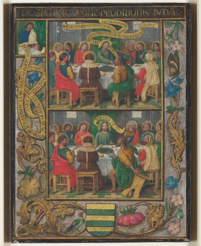 Única folha com cenas da última ceia, c.1525-1530. de Simon Bening