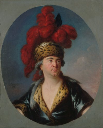 Retrato de Henri-Louis Lekain 1728-1778 como Genghis Khan na peça..., Final da década de 1750. de Simon Bernard Lenoir