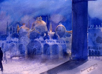 Basílica, estudo noturno, 2006 (aguarela sobre papel) de Simon Fletcher