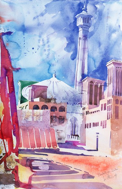Bastakia, Dubai, 2004 (aguarela sobre papel) de Simon Fletcher