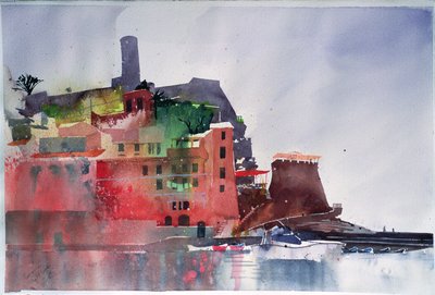 Fernazza, Oito barcos, 2002 (aguarela sobre papel) de Simon Fletcher