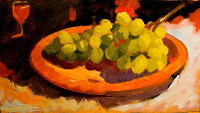 Uvas II, 2016 (óleo sobre cartão) de Simon Fletcher