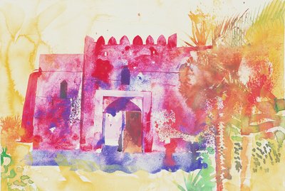 Muralhas de Jabreen, Omã, 2005 (aguarela) de Simon Fletcher
