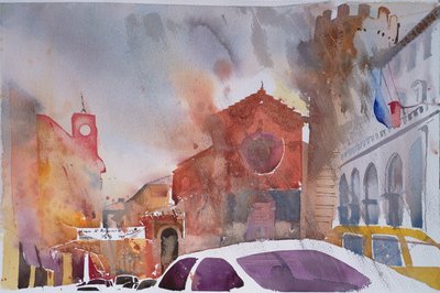 Piazza de Orvieto, Itália 2002 (aguarela) de Simon Fletcher