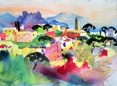 Ravello e a Baía de Salerno, 2003 (aguarela sobre papel) de Simon Fletcher