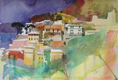 Cinquentenário de Riomaggiore, Itália, 2002 (aguarela) de Simon Fletcher
