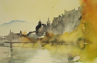 Rio Salzburgo, 2005 (aguarela) de Simon Fletcher