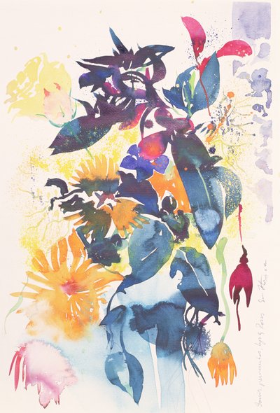 Malmequeres, pervinca, lírio, rosa, 2002 (aguarela) de Simon Fletcher