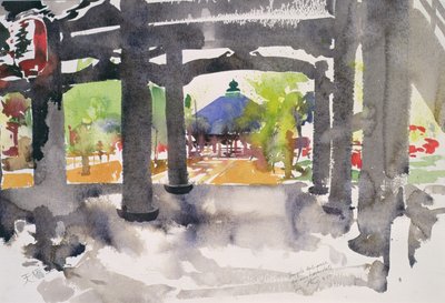 Entrada do templo, Amanohashidate (aguarela sobre papel) de Simon Fletcher