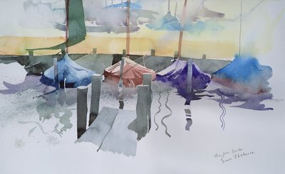 Os Cinco Barcos, 2002 (aguarela) de Simon Fletcher