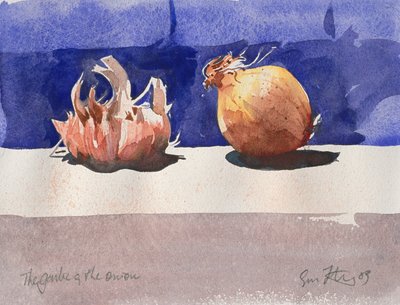 O alho e a cebola, 2003 (aguarela) de Simon Fletcher