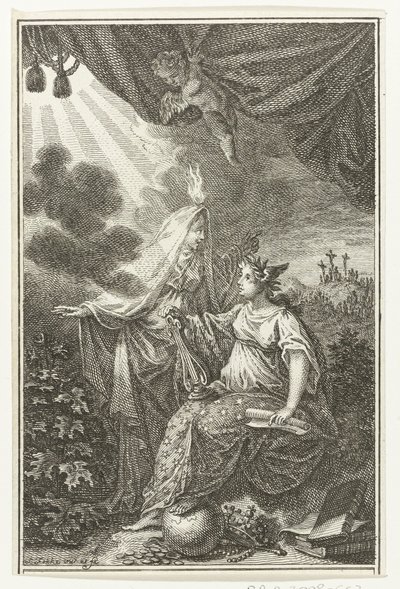 Figuras alegóricas perto da colina Gólgota de Simon Fokke