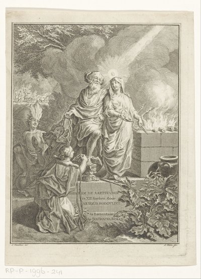 Folha de rosto alegórica com o Patriarca Abraão e Verdade Página de rosto para: Arnold Hoogvliet, Abraham, o patriarca, em XII Boeken, s.a. de Simon Fokke