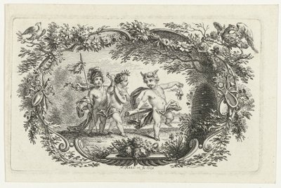Três putti perto de uma colmeia de Simon Fokke