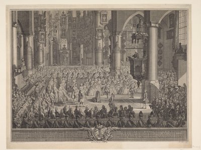 Casamento de Karel Christian van Nassau-Weilburg com a princesa Carolina, 1760 Representação da cerimônia solene de casamento do (...) príncipe van Nassau Weilburg com (...) Carolina van Oranje & Nassau ocorreu na quarta-feira, 5 de março de 1760, no Groot de Simon Fokke