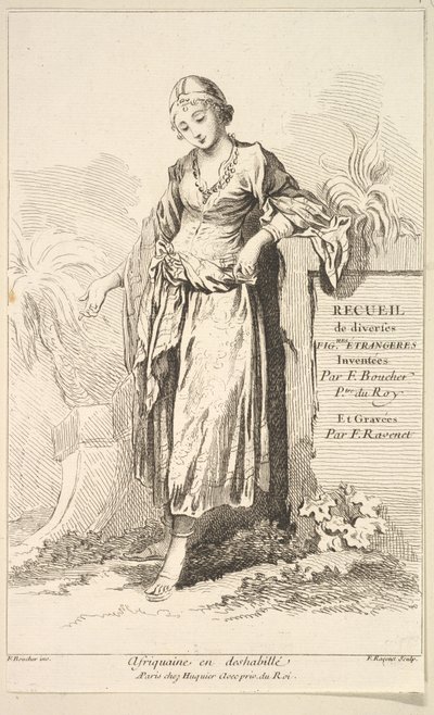 Mulher africana em camisa de noite, da Coleção de várias figuras estrangeiras Inventado por ..., século XVIII. de Simon Francois Ravenet