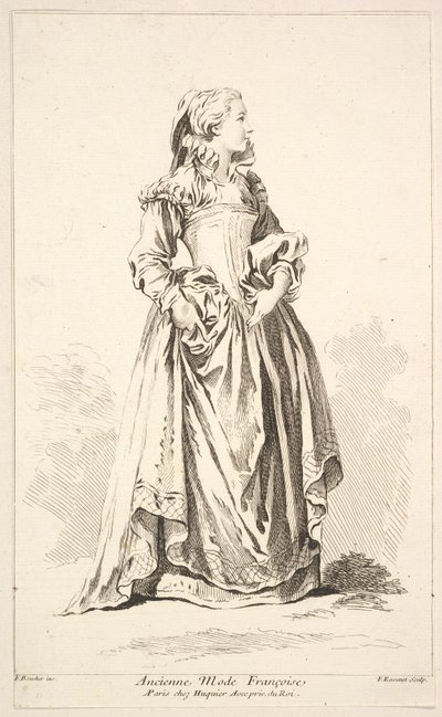 Ancienne Mode Françoise, da Coleção de vários figos estrangeiros inventados por ..., século XVIII. de Simon Francois Ravenet