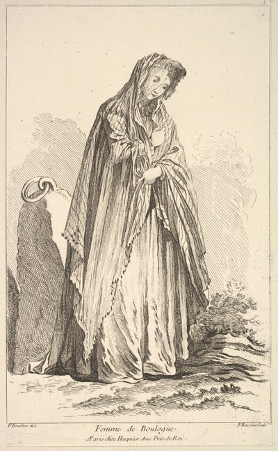 Mulher de Boulogne, da Colecção de várias figuras estrangeiras Inventado por F. Bo..., séc. XVIII. de Simon Francois Ravenet