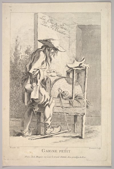Frontispício: Gaigne Petit, de Le Cris de Paris Os Gritos de Paris, chapa 1, século XVIII. de Simon Francois Ravenet