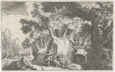 Boslandschap conheceu Hagar em Ismaël Paisagem zuid-europeia (título da série) Topografia de várias regiões (título da série) de Simon Frisius
